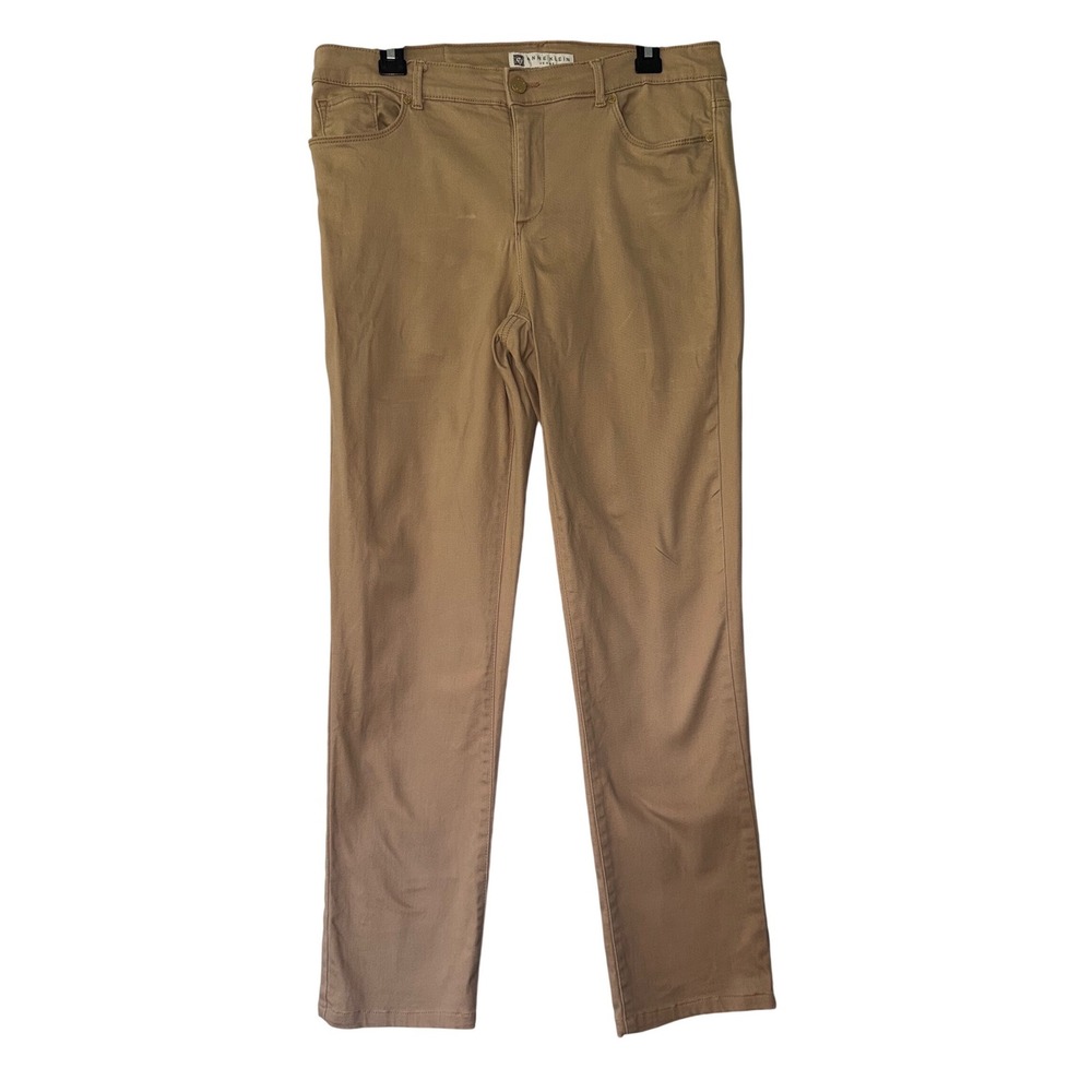 Anne Klein Jeans‎ Womens 12 Tan Camel Straight Leg Stretch Cotton Twill Pants